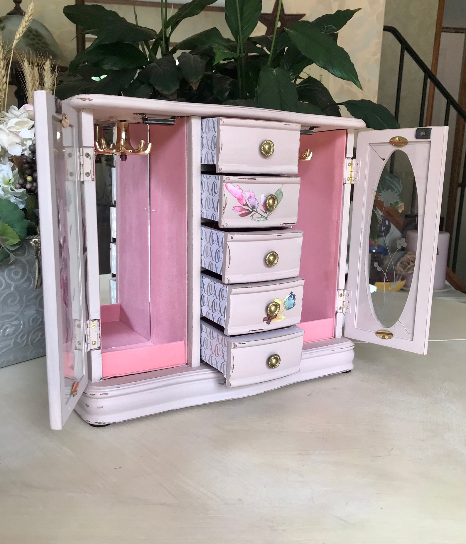 French Country Jewelry Armoire / Upcycled Vintage Shabby Chic Etsy
