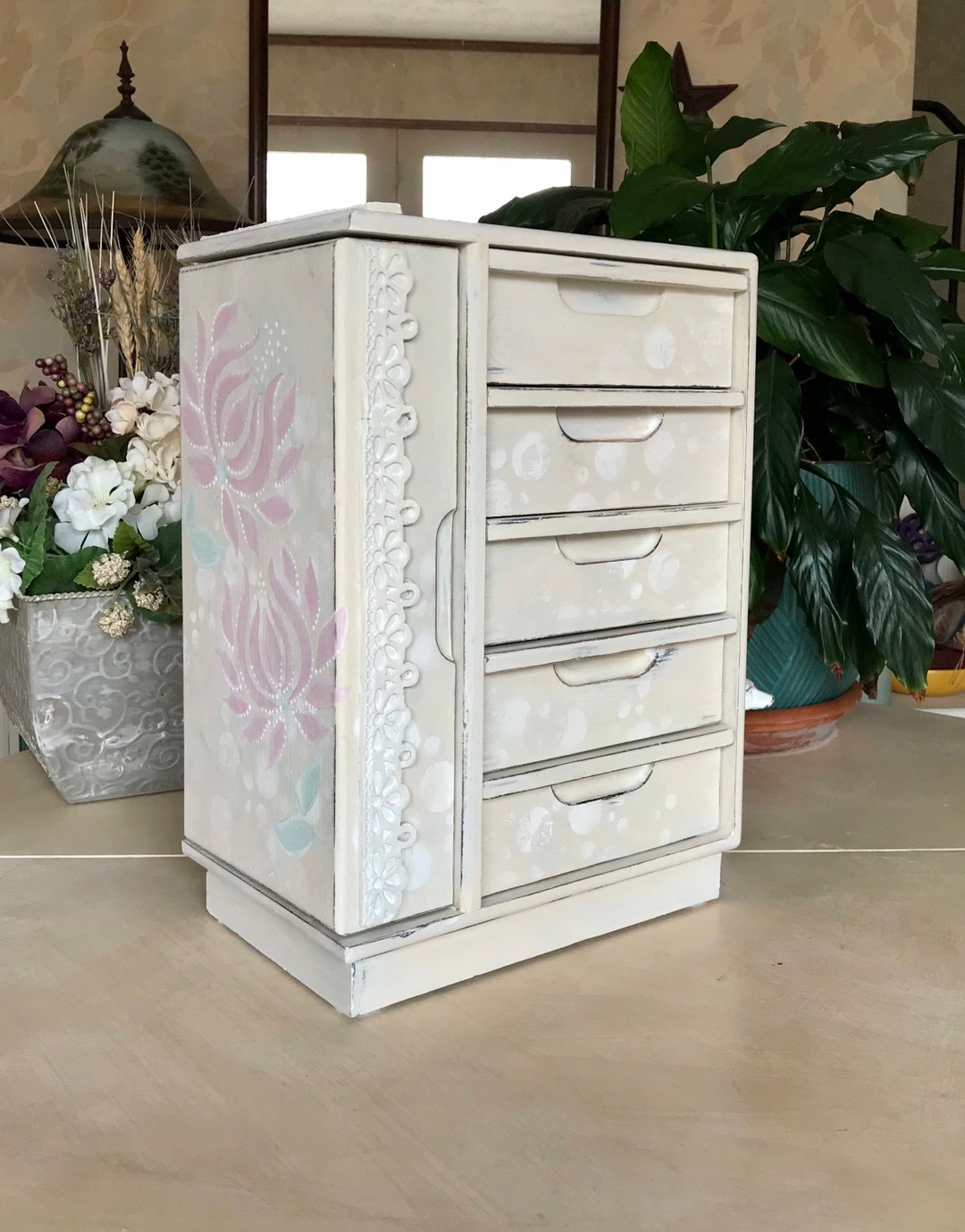 French Country Jewelry Armoire / Upcycled Vintage Shabby Chic Jewelry