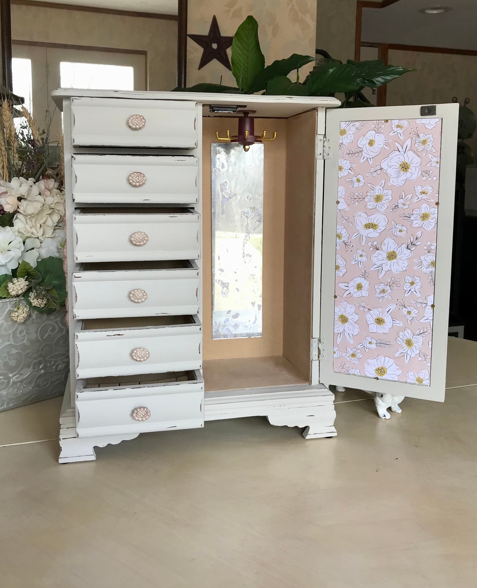 French Country Jewelry Armoire / Upcycled Vintage Shabby Chic Etsy