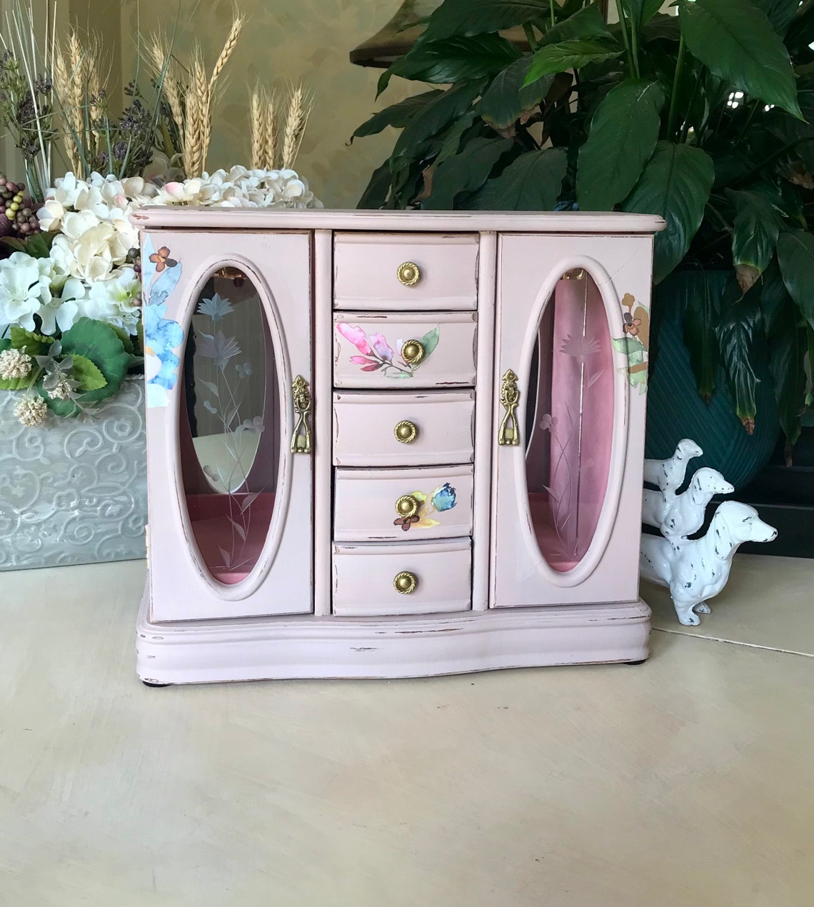 French Country Jewelry Armoire / Upcycled Vintage Shabby Chic Etsy