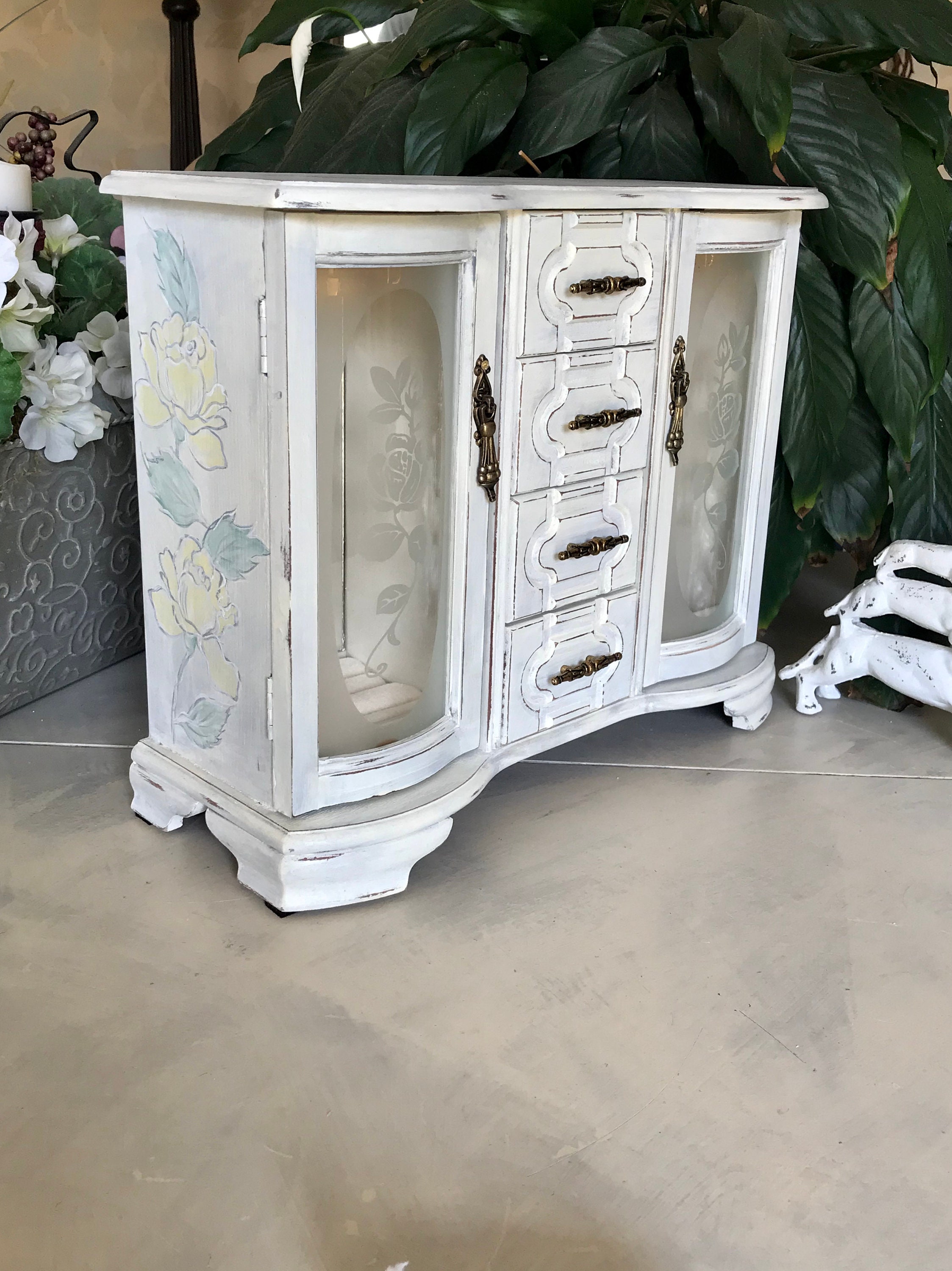 French Country Jewelry Armoire / Upcycled Vintage Jewelry Box Etsy