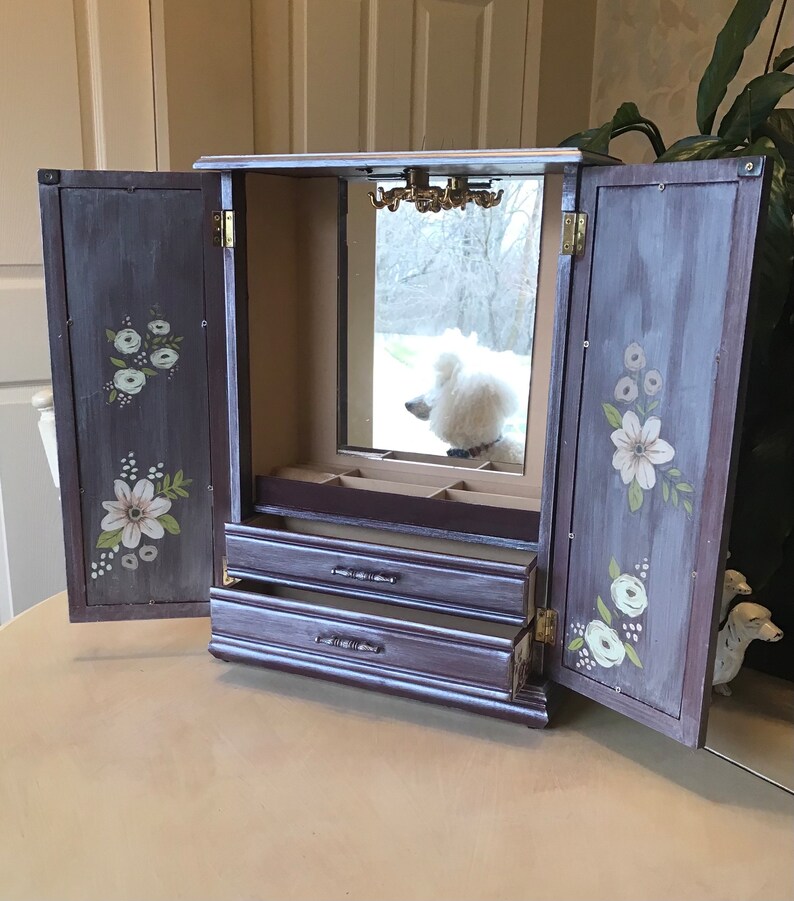 Upcycled Vintage Jewelry Armoire / French Country Shabby Chic Jewelry Storage / Farmhouse Cottagecore Chalk Painted Wooden Jewelry Box image 6