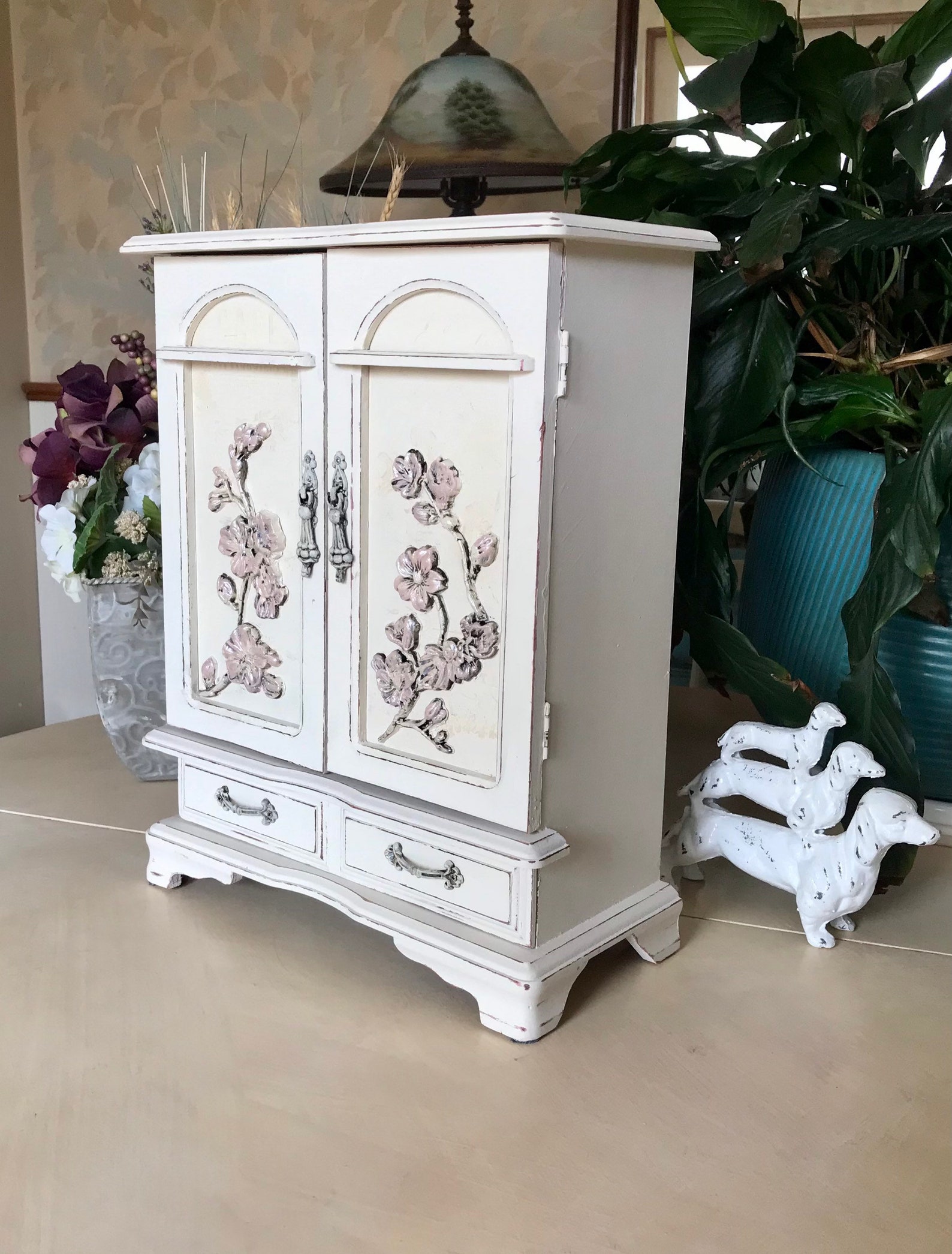 French Country Jewelry Armoire / Upcycled Vintage Shabby Chic Etsy