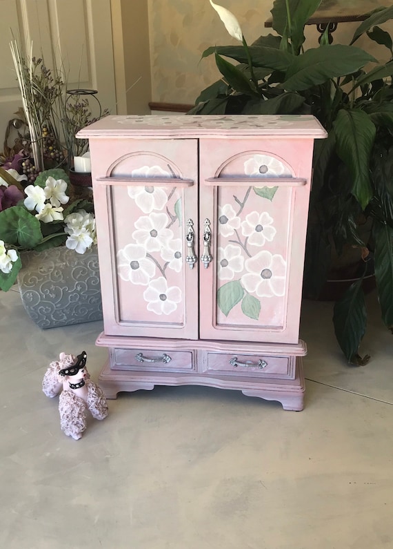French Country Jewelry Armoire Upcycled Vintage Shabby Chic French Country Jewelry Armoire, Wooden Jewelry Armoire