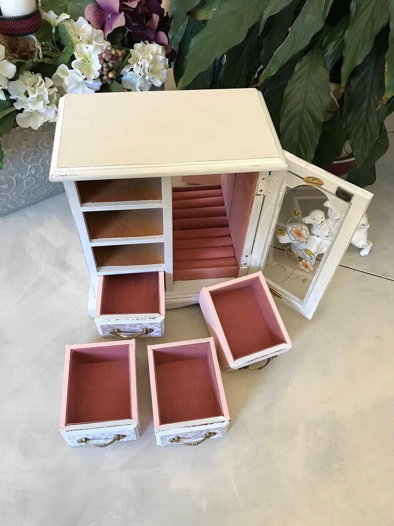 Wooden Upcycled Jewelry Box / Vintage Womens Gifts / Shabby Etsy