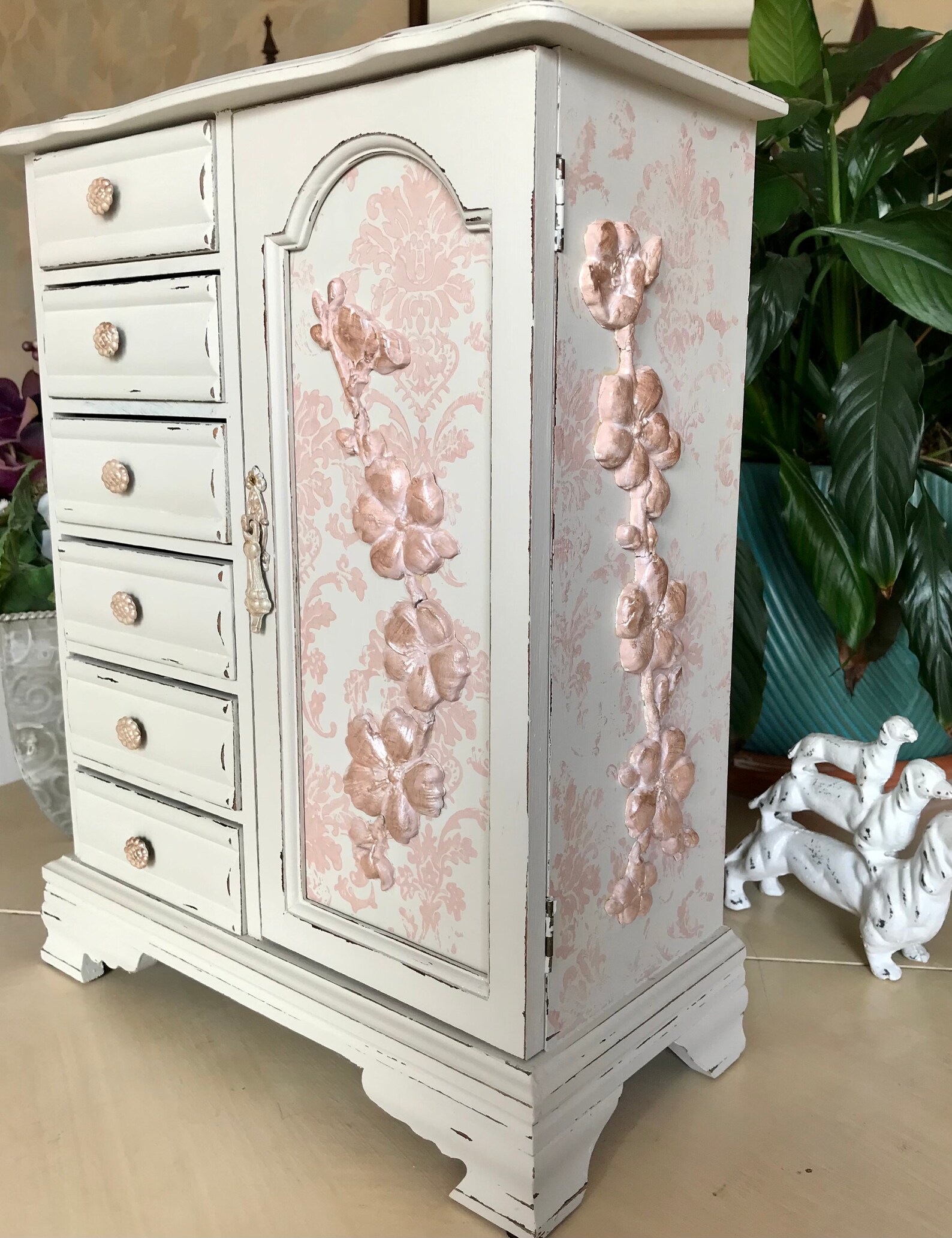 French Country Jewelry Armoire / Upcycled Vintage Shabby Chic Etsy