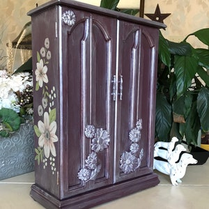 Upcycled Vintage Jewelry Armoire / French Country Shabby Chic Jewelry Storage / Farmhouse Cottagecore Chalk Painted Wooden Jewelry Box image 1