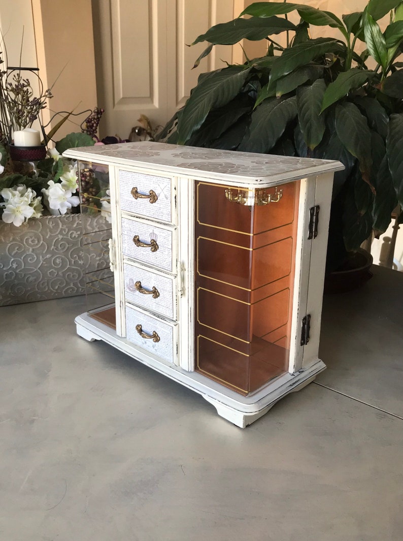 Vintage Jewelry Box / Upcycled Shabby Chic Jewelry Armoire