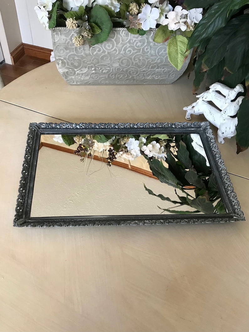 Cottage Style Vanity Mirror Tray / Upcycled Vintage Shabby - Etsy
