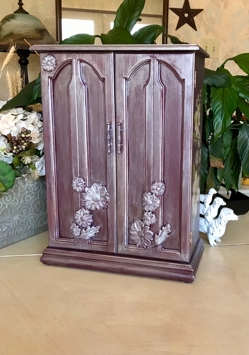 Upcycled Vintage Jewelry Armoire / French Country Shabby Chic Jewelry Storage / Farmhouse Cottagecore Chalk Painted Wooden Jewelry Box image 4