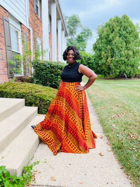 Orange Brown Cotton Maxi Circle Skirt: Plus Size Flare Skirt - Etsy