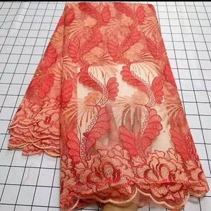 High quality African lace, Nigerian lace, tulle lace fabric , bridal lace, African lace, beaded lace, embroidered lace . 52-52&quot;. 5yds.