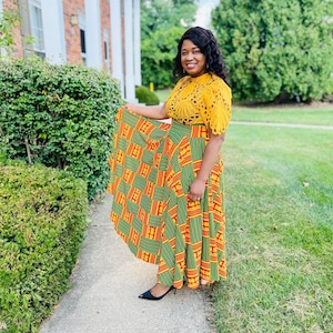 Circle skirt, Flare skirt, long flare skirt, plus size maxi skirt, circle flare skirt, Kente print skirt, high waisted skirt.