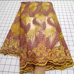 Latest African lace , Nigerian lace fabric, tulle lace fabric , Nigerian wedding lace, Unisex lace fabric , Beaded lace fabric, 51-52&quot;. 5yds