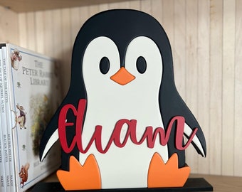 Nombre personalizado Wooden Penguin Piggy Bank para niños, regalo de fiesta de cumpleaños, caja fuerte de dinero del banco de monedas de pingüino, regalo de baby shower