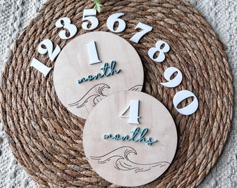 Ocean Waves Monthly Milestone  Markers|  Wooden Milestone Cards | Baby Shower Gift | Baby Photo Prop | Ocean Nursery