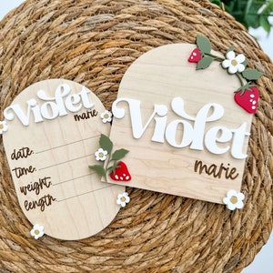 Strawberry Name Announcement Sign | Birth Stat Announcement | Baby Keepsake | Hospital Sign | Baby Shower Gift