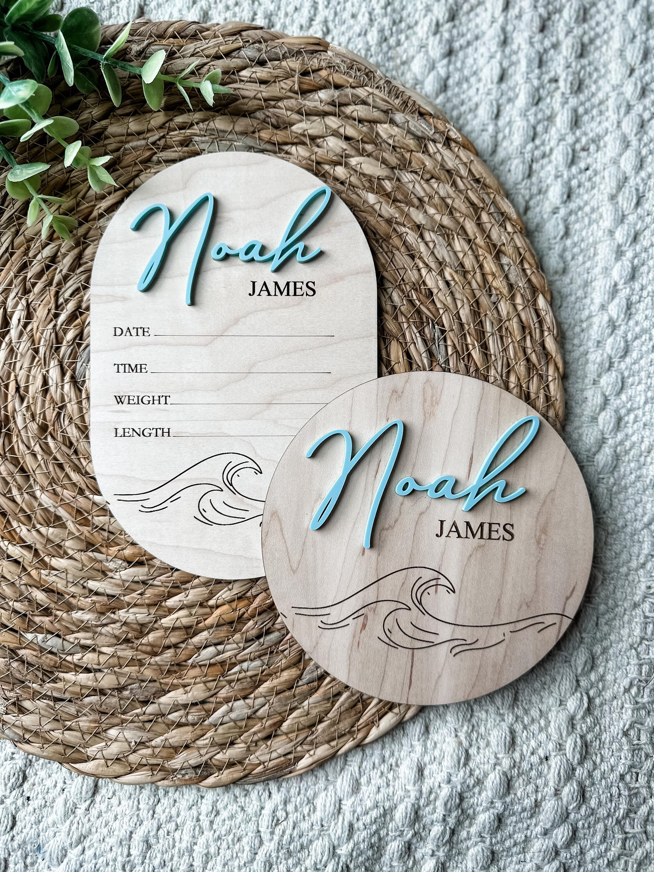 Ocean Waves Birth Announcement Sign|  Baby Name Sign | Baby Keepsake Wooden Name Plaque | Newborn Name Sign for Hospital | Ocean Nursery