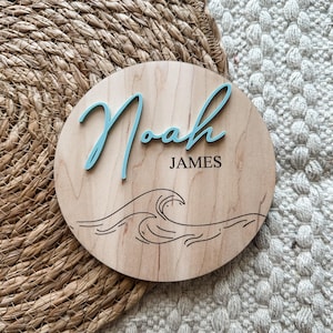 Ocean Waves Birth Announcement Sign|  Baby Name Sign | Baby Keepsake Wooden Name Plaque | Newborn Name Sign for Hospital | Ocean Nursery