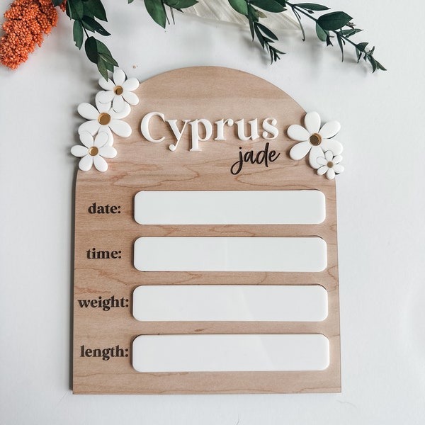 Baby Girl Birth Stat Sign | Boho Name Sign | Daisy Name Sign | Baby Name Sign | Name Announcement | Baby Shower Gift | Boho Nursery