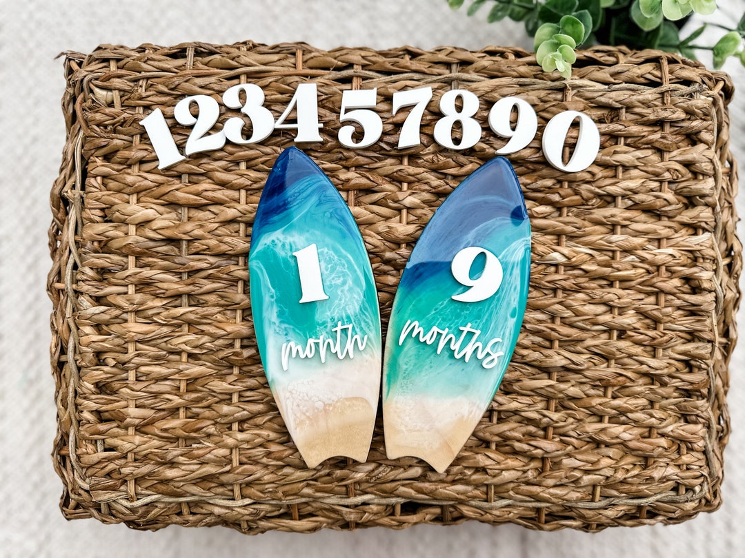 Ocean Waves Surfboard Milestones Sign Baby Name Sign Baby Keepsake ...
