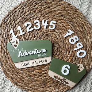 Hitos mensuales del nacimiento en el Parque Nacional / Que comience la aventura / Marcadores de hitos / Regalo para baby shower / Decoración de guardería con temática de bosques