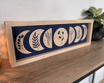 Enseigne encadrée en bois Phase de lune, décoration murale, cadeau pour elle, enseigne pour chambre d'enfant