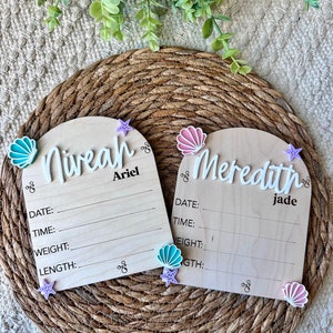 Baby Birth Stats Board | Ocean  Baby Name Announcement | Mermaid Birth Announcement  Name Sign| Baby Name Sign | Baby Shower Gift