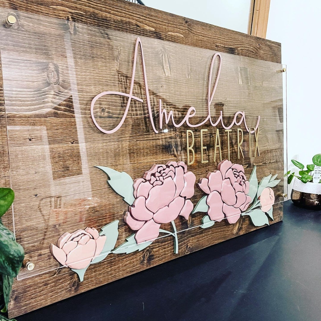 Floral Nursery Sign, Nursery Name Sign, 3D Name Sign, Baby Name Sign ...