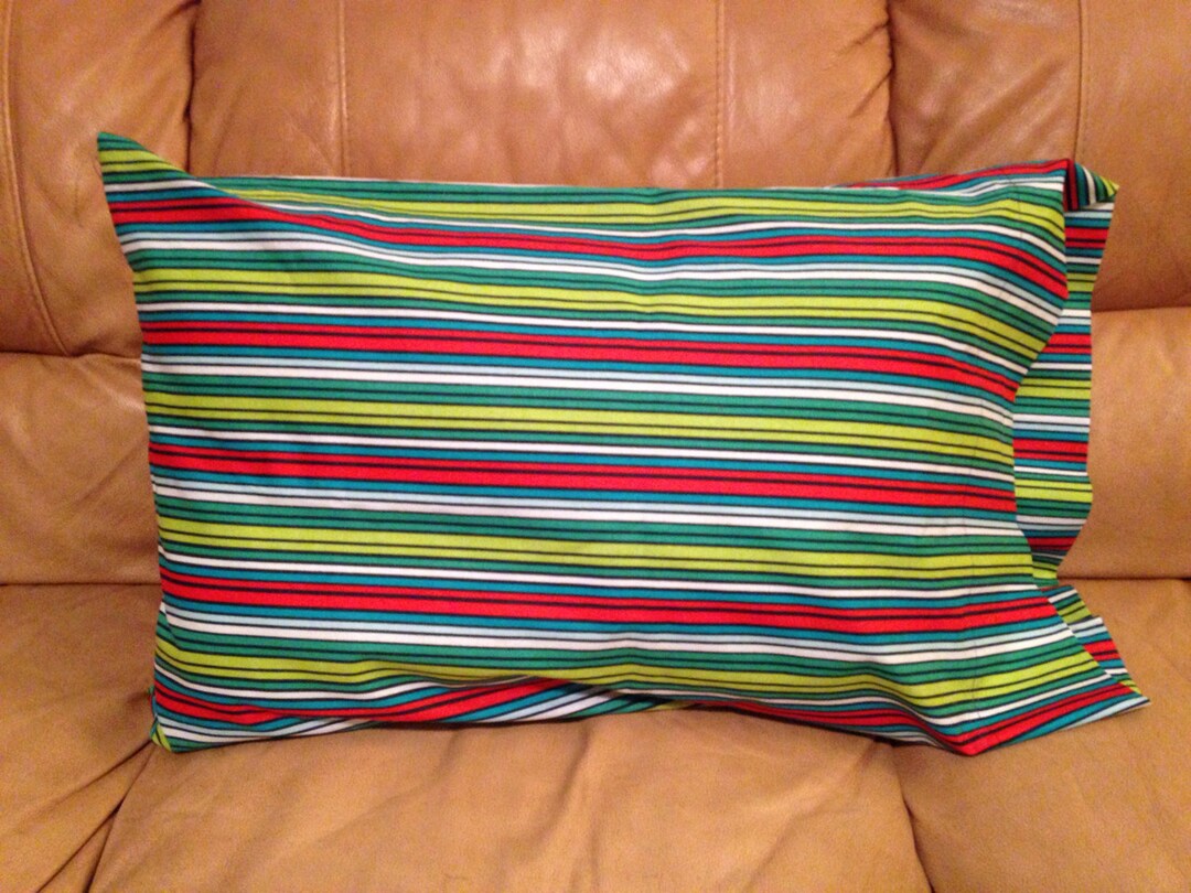 Standard Size Pillow Case Striped Blue Green Red Etsy