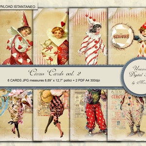 Vintage circus Paper pack, Digital Paper, Printable Pattern 3,5x5 inch.