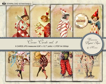 Vintage circus Paper pack, Digital Paper, Printable Pattern 3,5x5 inch.