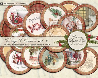 Old World Christmas Circles 2,5 / 3 inch, round collage sheets, Journals Stickers, Scrapbook Tag, Scottish Christmas rounds