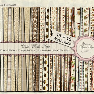 Cake Digital Washi Tapes stampabili per Planner o Journal, 30 diversi disegni tema dolci e cioccolato