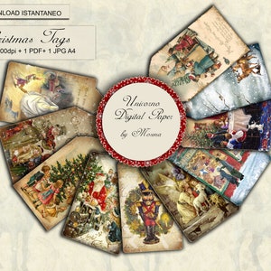 Christmas TAG for Christmas vintage effect decorated with Victorian images on ivory background