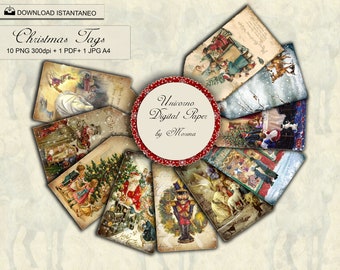 Christmas TAG for Christmas vintage effect decorated with Victorian images on ivory background