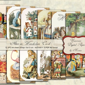 Set da 12 CARTOLINE tema Alice nel paese delle meraviglie, digitali e stampabili