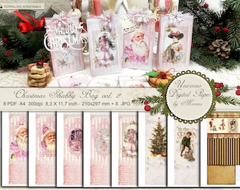 Christmas shabby Bag vol. 2, printable gift Box, cookies box, candy gift box