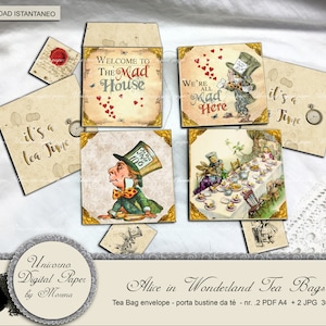 MAD HATTER, Alice im Wunderland Teebeutel, digitale und druckbare Teebeutel, perfektes Geschenk für Leseliebhaber