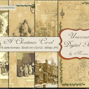 A CHRISTMAS CAROL, Christmas Paper, Vintage Christmas, Santa Paper,  Scrapbooking Kit, carta per scrapbooking, Victorian Christmas Angel