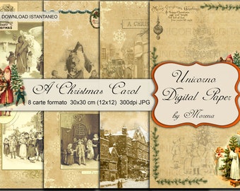 A CHRISTMAS CAROL, Christmas Paper, Vintage Christmas, Digital paper, Santa Paper, Christmas wallpaper, Christmas Digital Paper Craft,