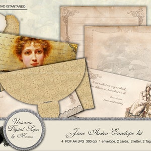 JANE AUSTEN, Envelopes digitais e imprimíveis e papel para escrever, Cartões de diário, Artigos de papelaria