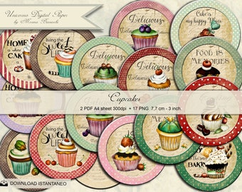 Cupcakes Circle 2,5 inch Instant Download digital collage sheet