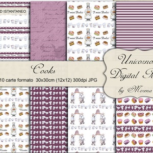 Cuochi, Chef, Album scrapbooking, scrapbook kit, fogli scrapbooking, stampe da cucina, cuoco carte digitali, shabby chic patisserie