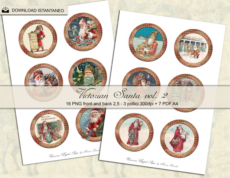 Christmas Circles 2,5 / 3 inch, Santa Claus, Journals Stickers, Scrapbook Tag and Label, Scottish Christmas rounds image 2