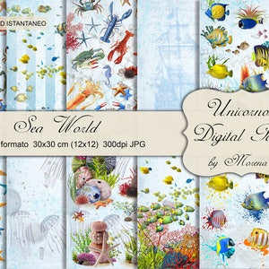SCRAPBOOK MARE, PESCI, Carta digitale, Pesci Tropicali, Oceano, Sfondi, nautica, Fondale marino, crostacei, stelle marine, Creature del mare