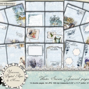Christmas Journal Kit, winterseizoen, ansichtkaarten, tags, Victoriaanse schaatsers, dagboekpagina's 8,3 x 11,7", kerstdagboek, plakboek