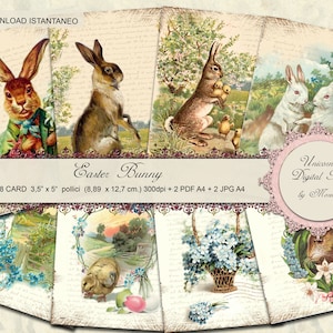 Victorian Easter bunny, digital collage sheet - set of 8 - Printable Download