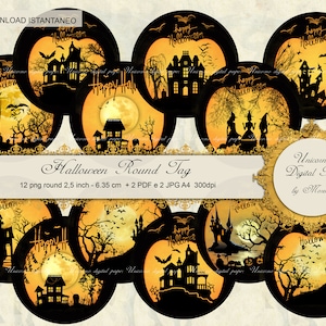 Digital Collage Sheet,  Circle Images, 2,5 Inch  Halloween Printable Round