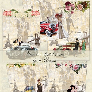 ANNI 30, Charleston,  Carta digitale, Craft, Carte per scrapbook, scrapbooking, Sfondi, Romantic, Retrò, Stampa, Vintage, Auto, Fashion